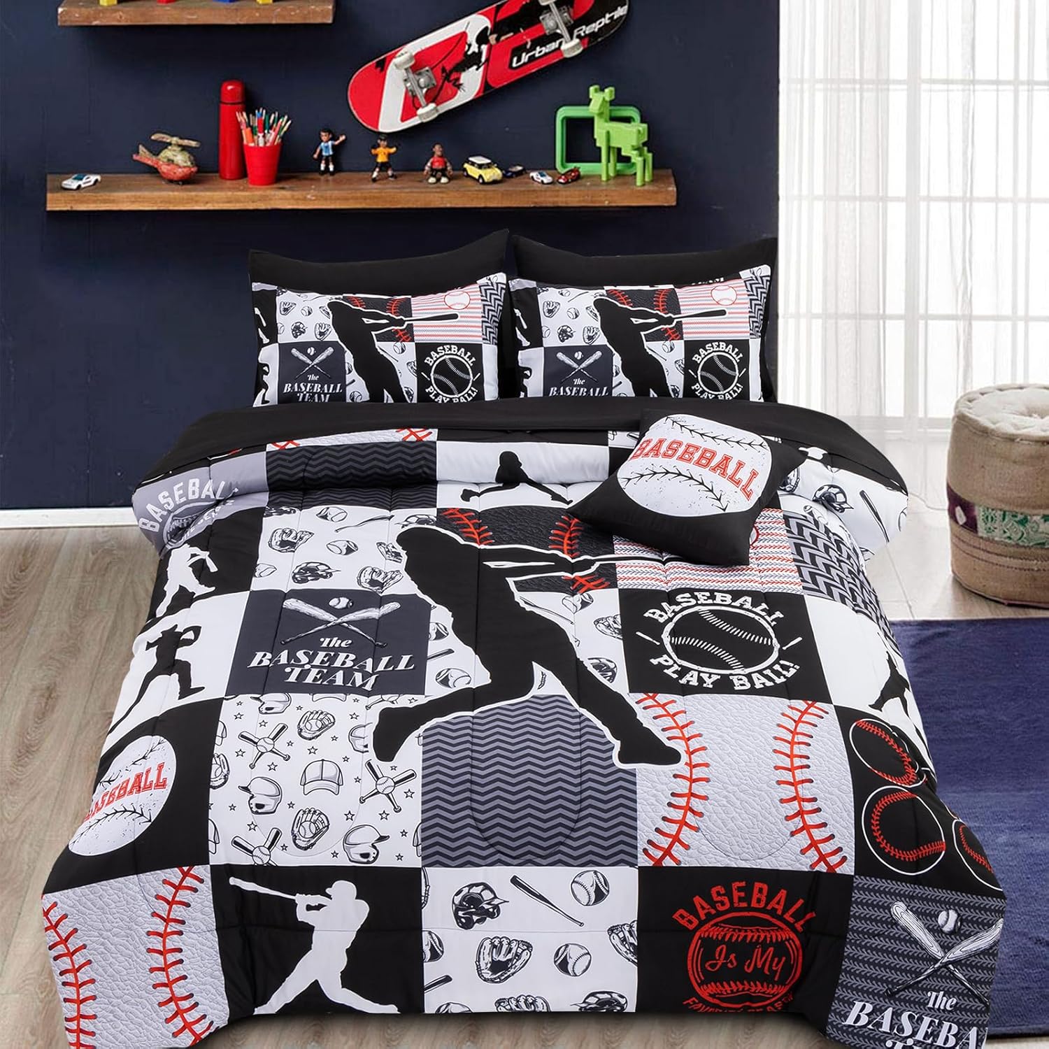 Baseball Printed Twin Bed in A Bag Comforter Set for Boys
