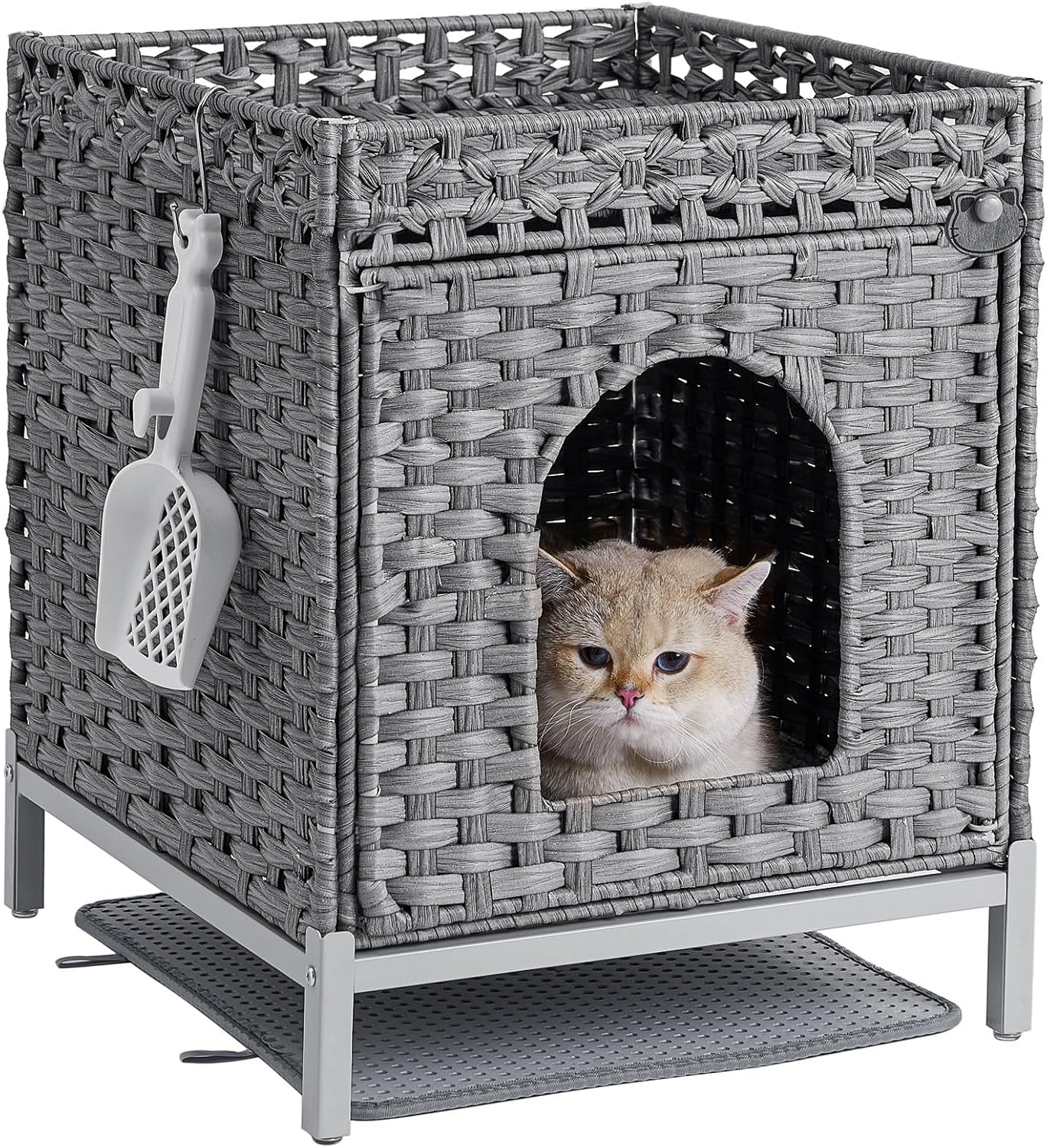 Hidden Cat Litter Box Furniture with Rattan Design for Style