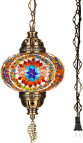 Turkish Moroccan Mosaic Hanging Pendant Light - Plug-in Swag Lamp