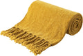 Mustard Yellow Chenille Throw Blanket for Couch Bed Sofa - Lightweight