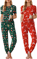 Ekouaer 2 Pack Womens Pajama Sets - Soft Short Sleeve Tops & Jogger