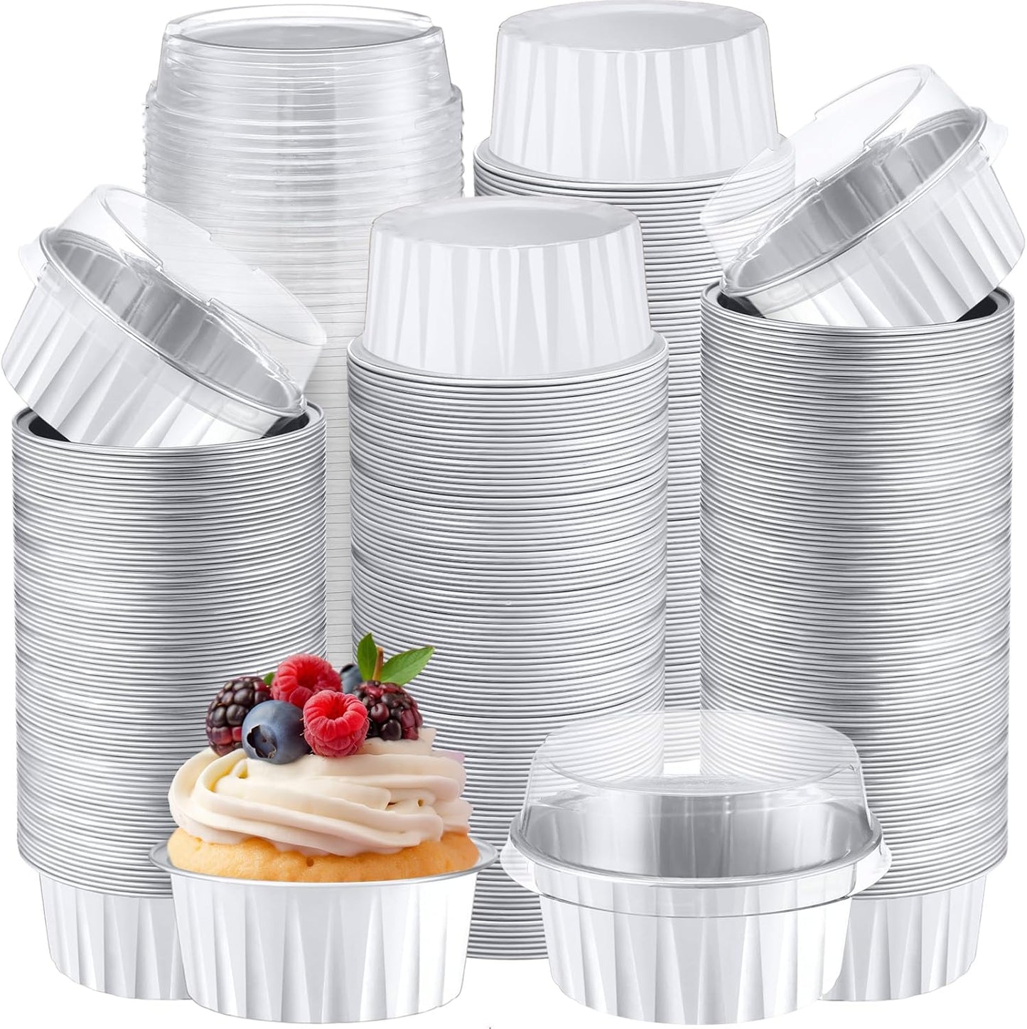 Gejoy 400 Pcs Aluminum Foil Baking Cups with Lids for Desserts