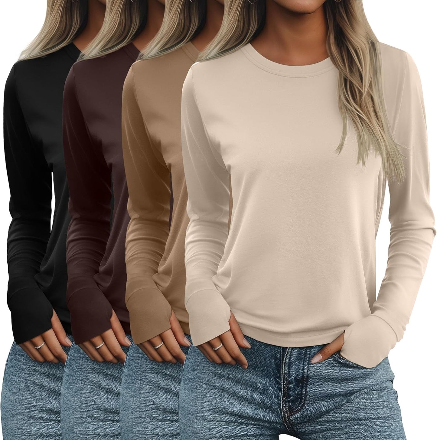 Neer Women's Long Sleeve Shirts with Thumb Holes for Comfort