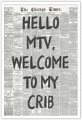 Hello Mtv Welcome To My Crib Poster Vintage 70s Newspaper Canvas