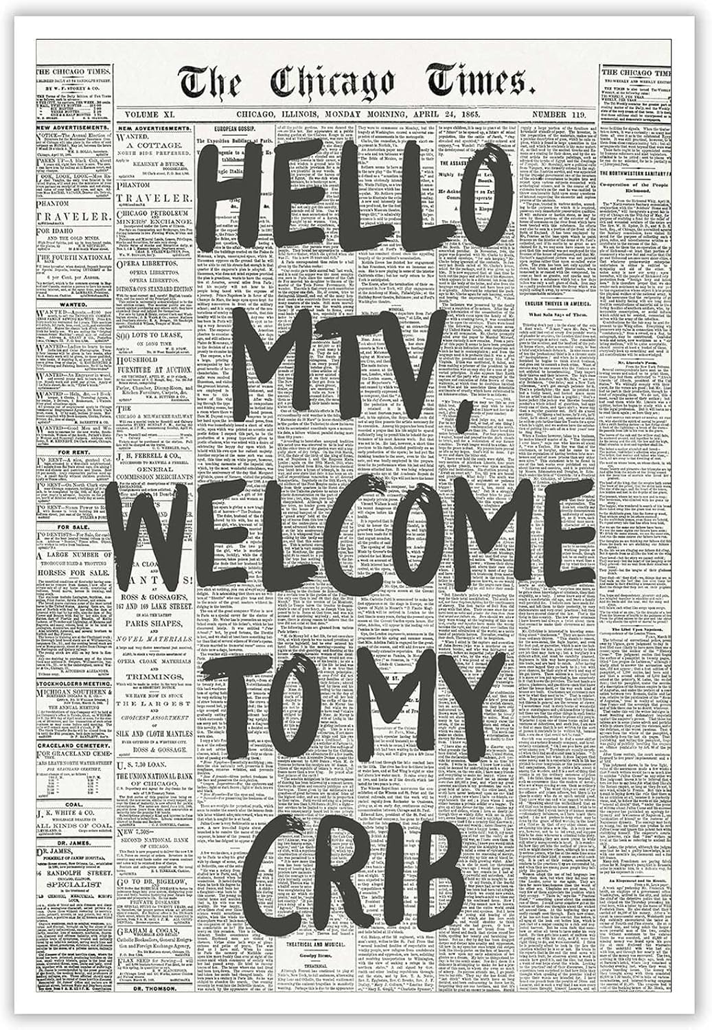 Hello Mtv Welcome To My Crib Poster Vintage Black And White Art