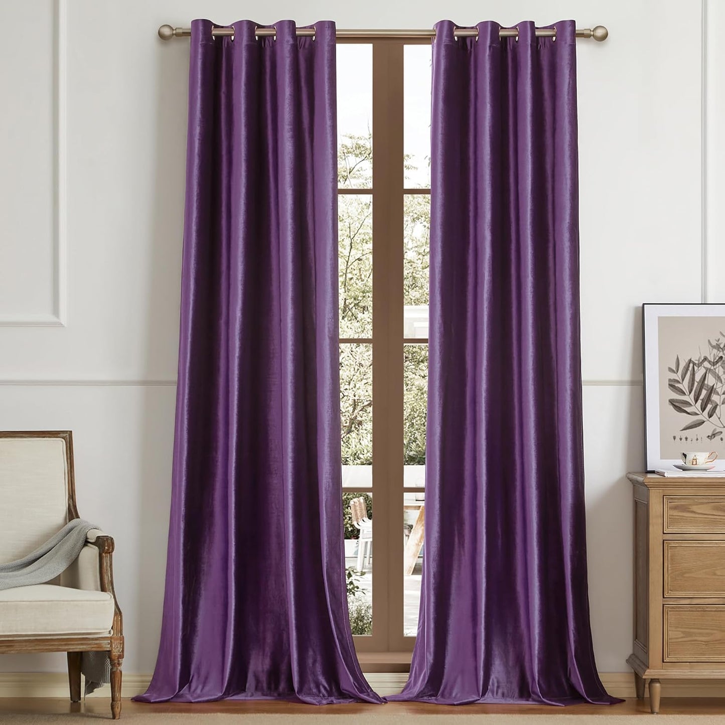 BULBUL Violet Velvet Curtains 120 inch Length for Living Room