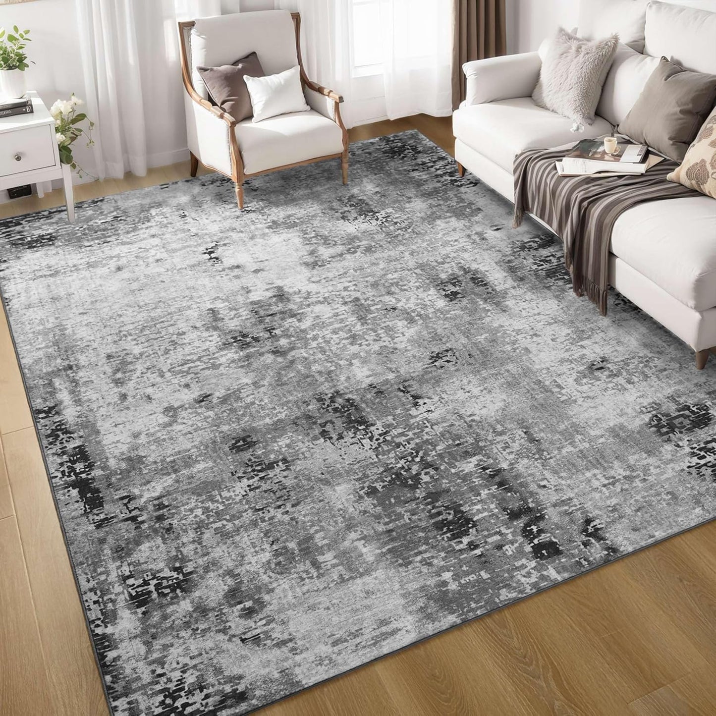 6x9 Gray Area Rug Machine Washable Non Slip Boho Carpet