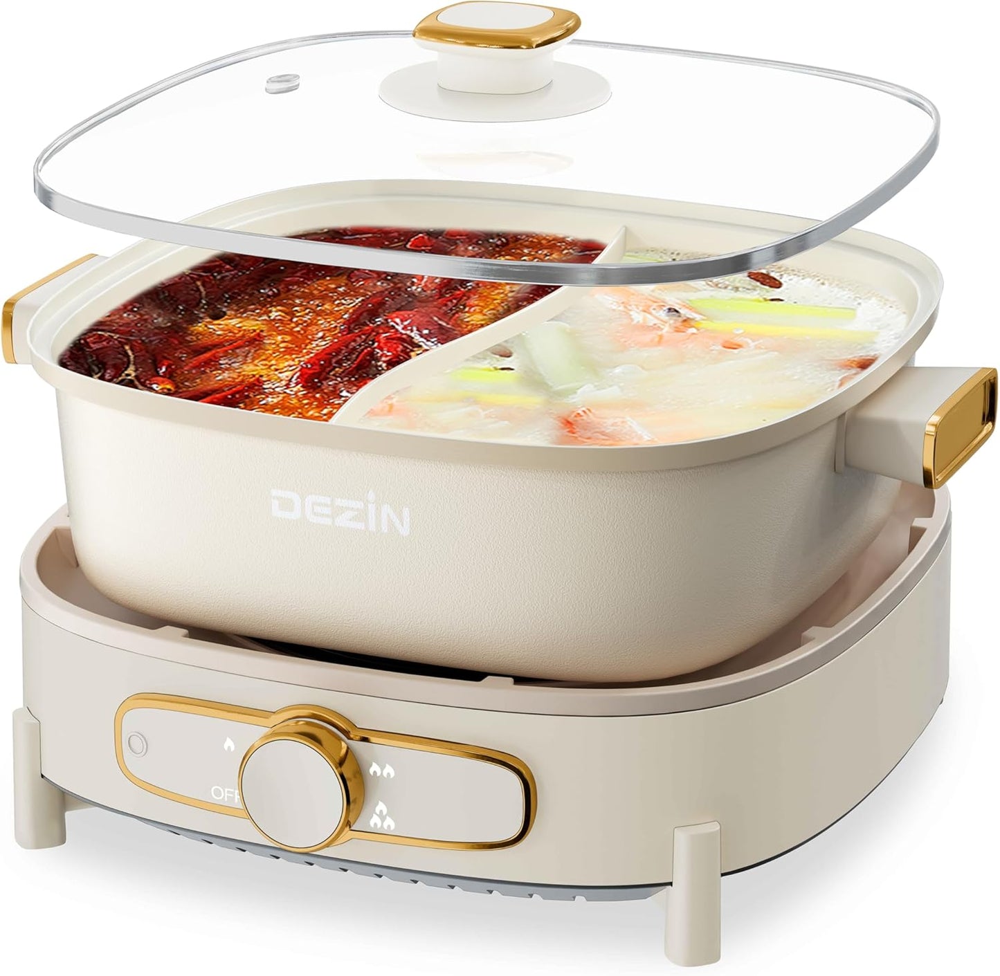 Dezin Hot Electric Shabu Shabu Pot with Dual Flavor Design