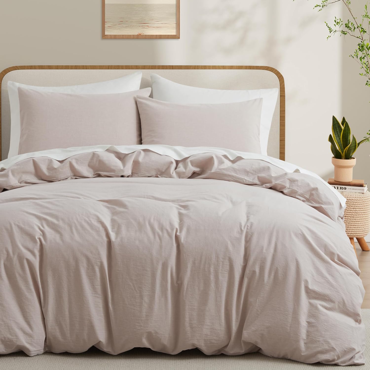 LOVQUE Linen Light Grey Duvet Cover Twin Size for Cozy Bedding