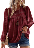 Womens Fall Tops Crewneck Long Sleeve Chiffon Blouse (Style N1QN)