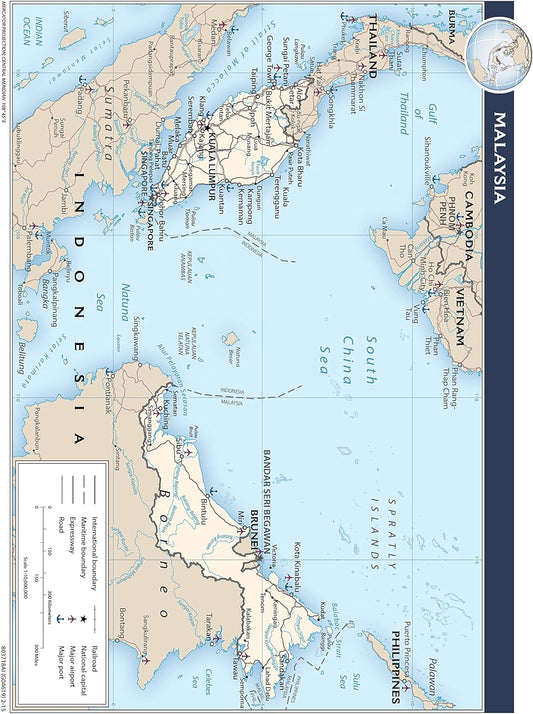 Malaysia Political Map Poster 24x31