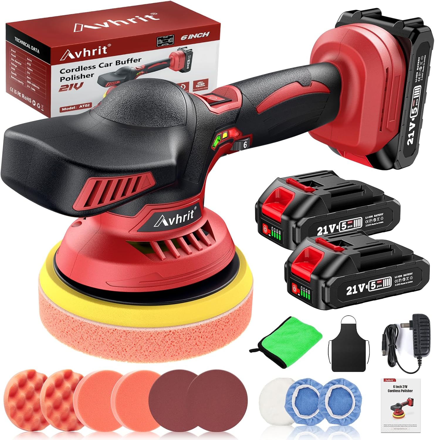 Avhrit Cordless Car Buffer Kit: 6 Waxer with 6 Speeds