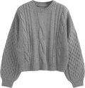 ZAFUL Women's Solid Knit Cable Sweater - Soft Acrylic Crewneck