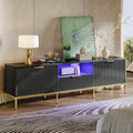 70 Fluted TV Stand with LED Lights - Modern Black Console