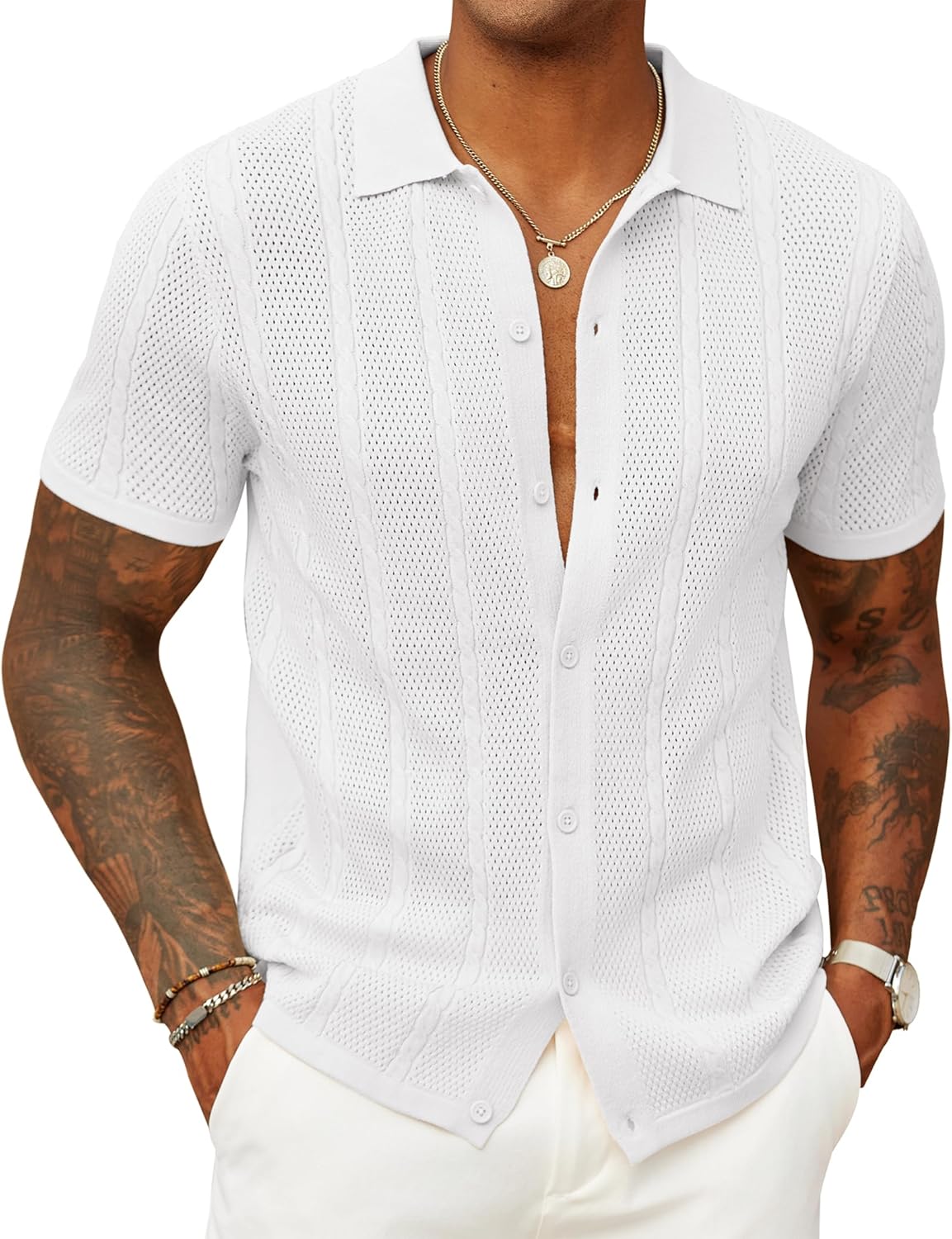 COOFANDY Mens Knit Button Down Shirts for Summer Style