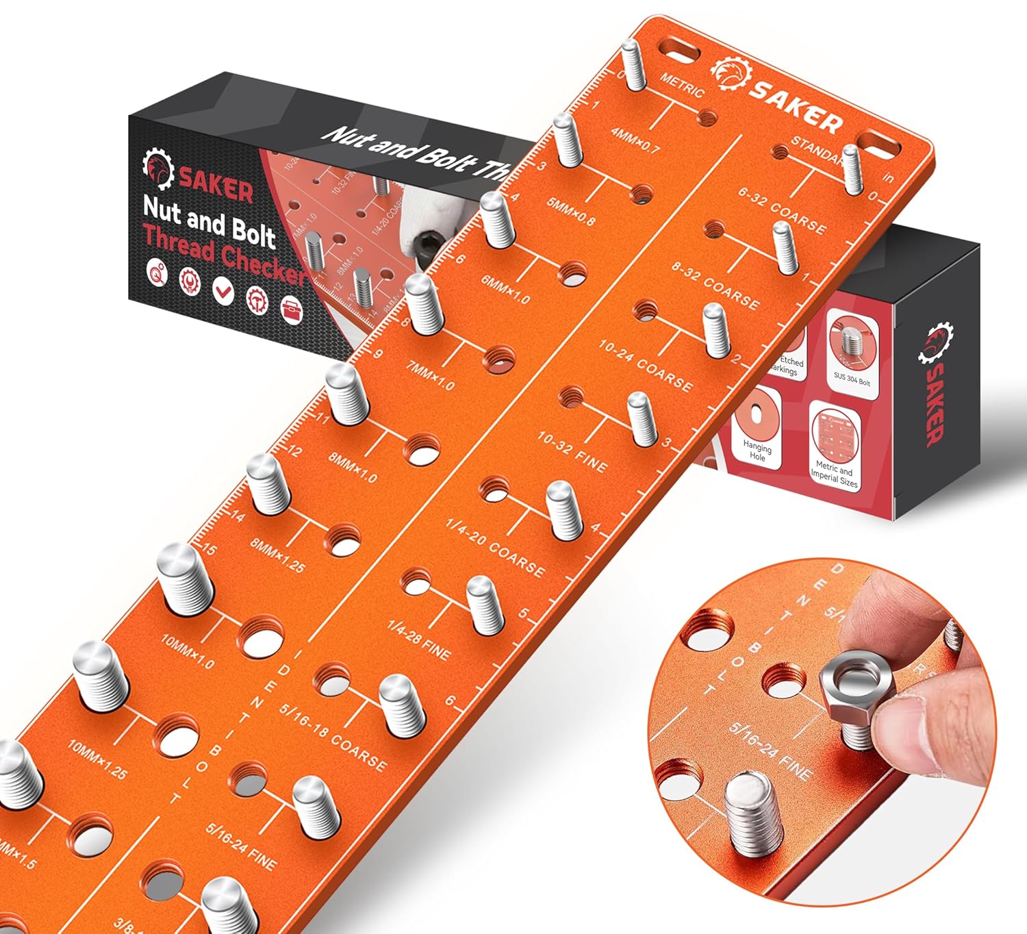 Saker Nut and Bolt Thread Checker for Quick Size Identification