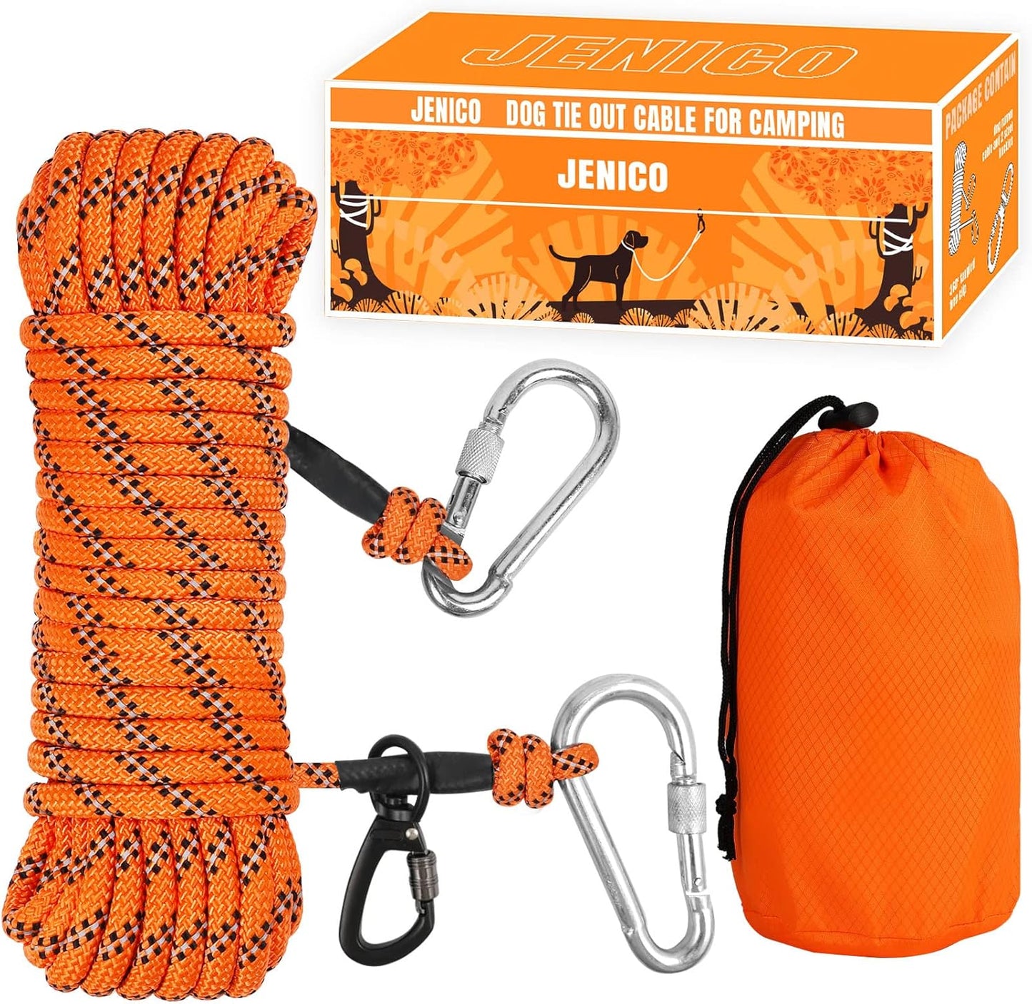 Dog Tie Out Cable for Camping - Portable Reflective Trolley System