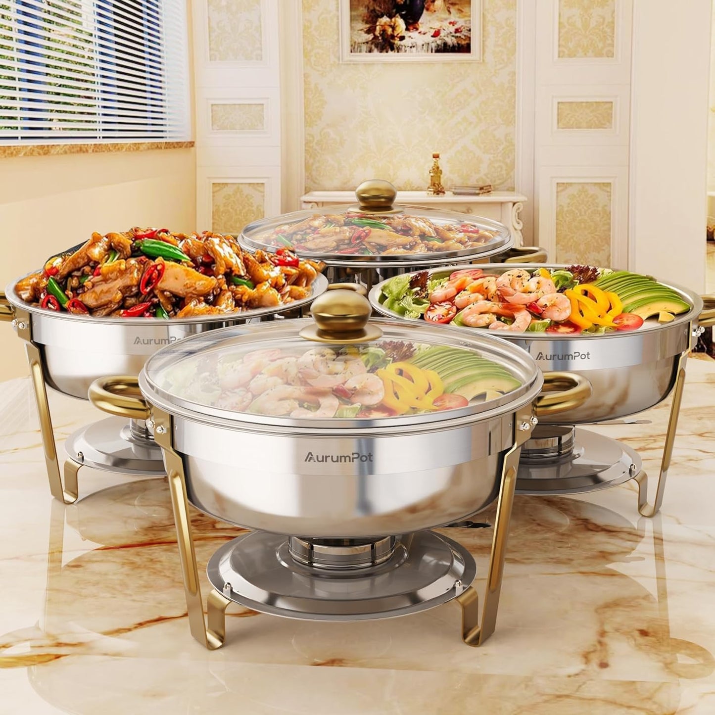 Chafing Dishes for Buffet 4 Pack - 6QT Food Warmers Set