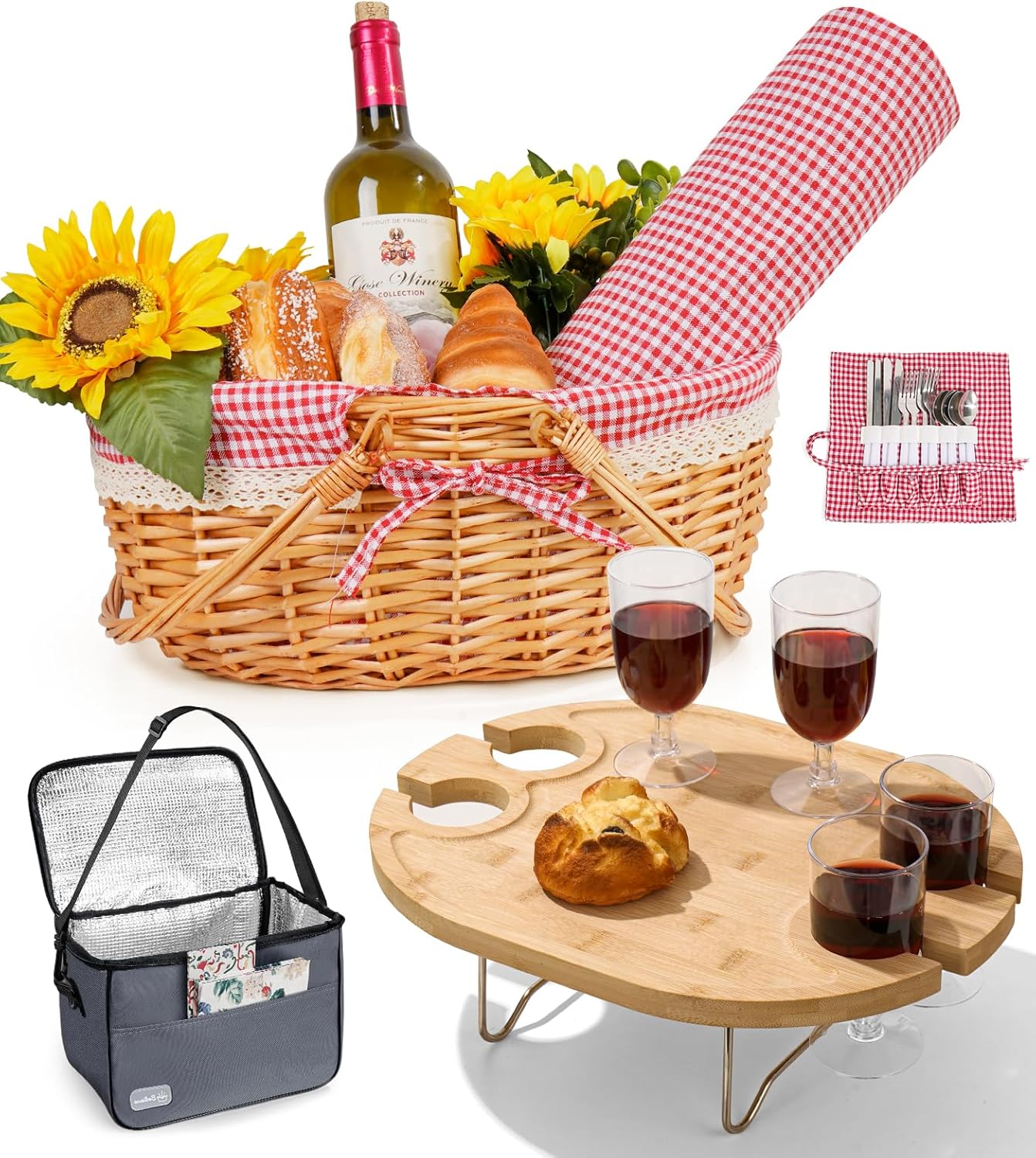 Picnic Basket for 4 with Table and Blanket for Outdoor Fun