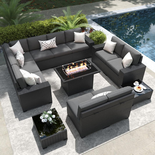 LayinSun 13 Pieces Outdoor Patio Furniture Set with Fire Pit