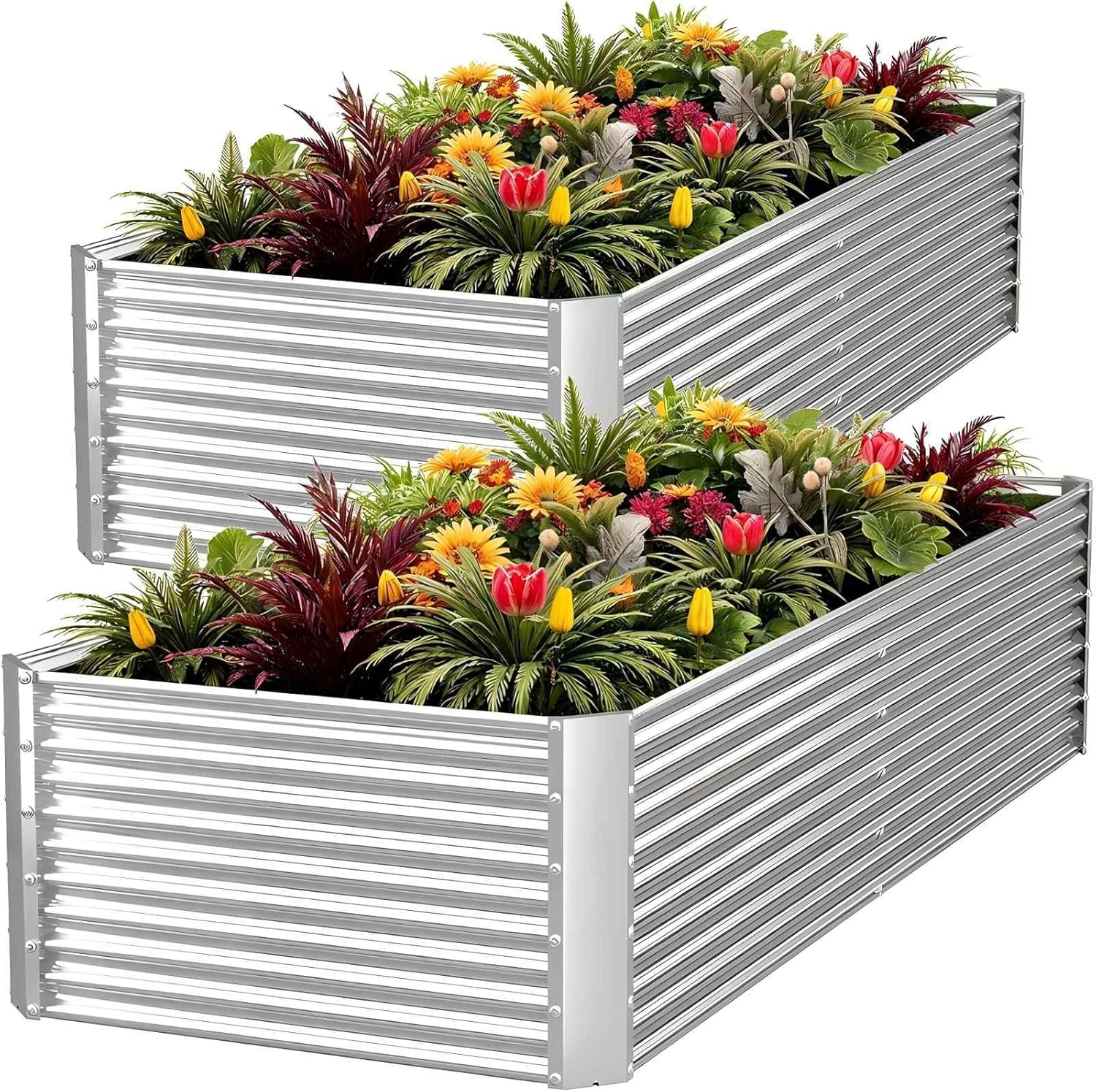 FRIZIONE 2pcs Tall Galvanized Raised Garden Bed for Outdoor Use