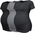 Smallshow Women's Maternity Ribbed Ruched T-Shirts 3 Pack