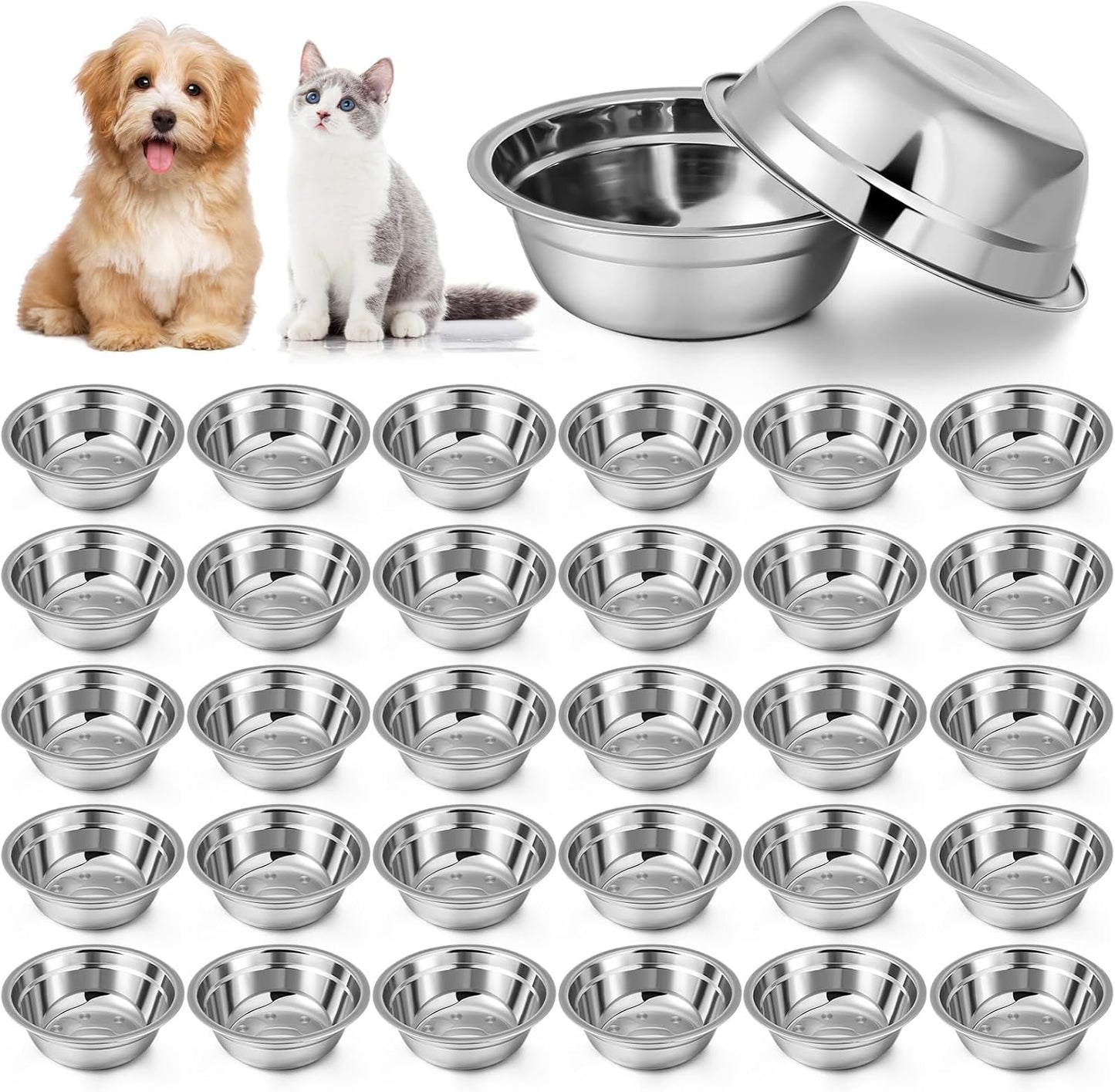 30 Pcs Stainless Steel Dog Bowls for Food and Water Containers