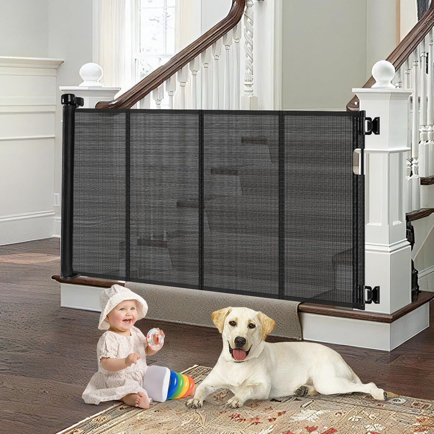 Reinforced Retractable Baby Gate for Stairs - 33in Tall