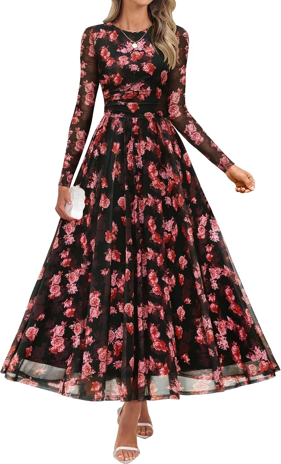 ZESICA Women's Floral Print Maxi Dress for Fall 2025 Events