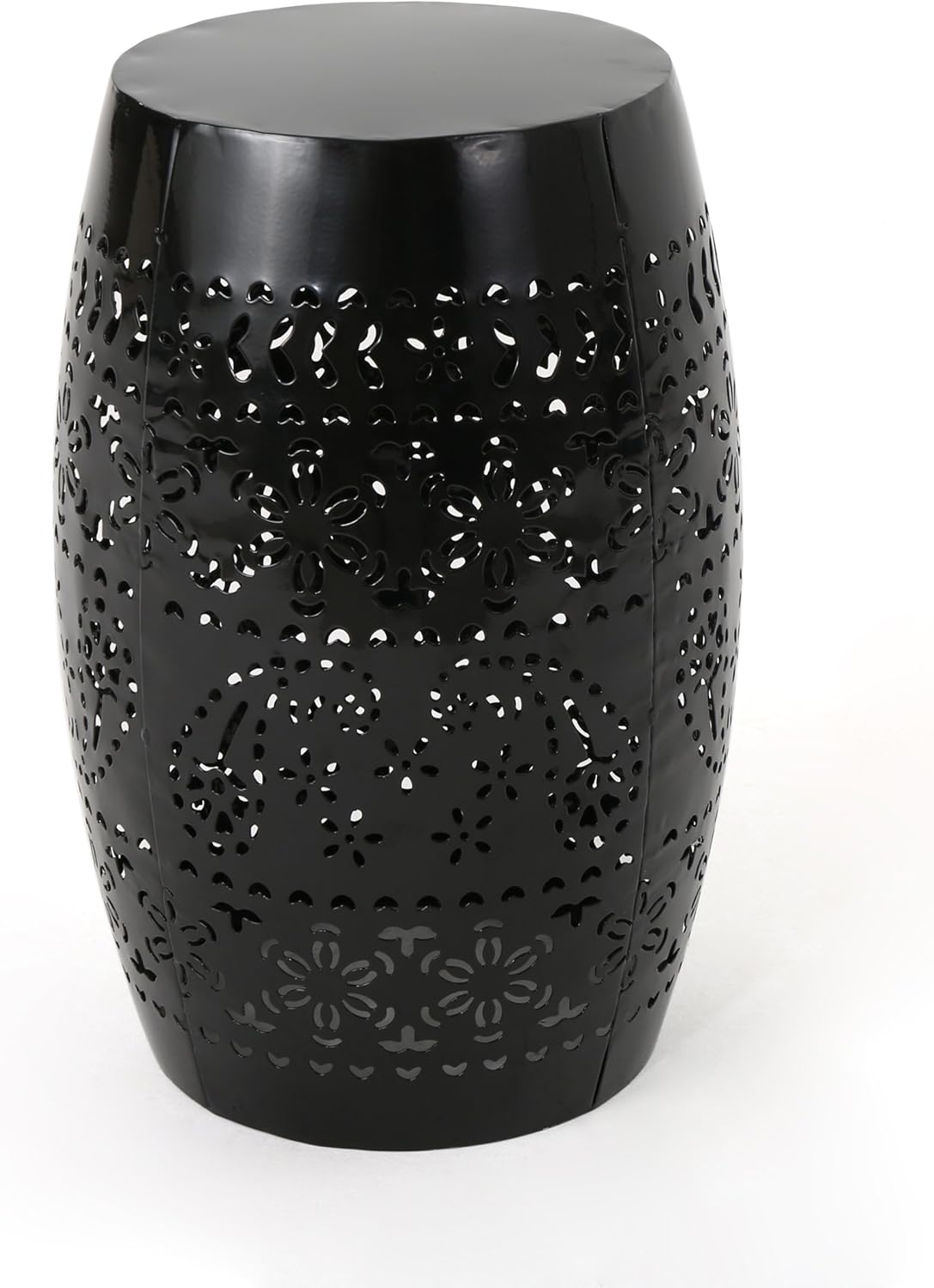 Modern 12 Inch Iron Side Table with Lace Cut Design for Outdoors