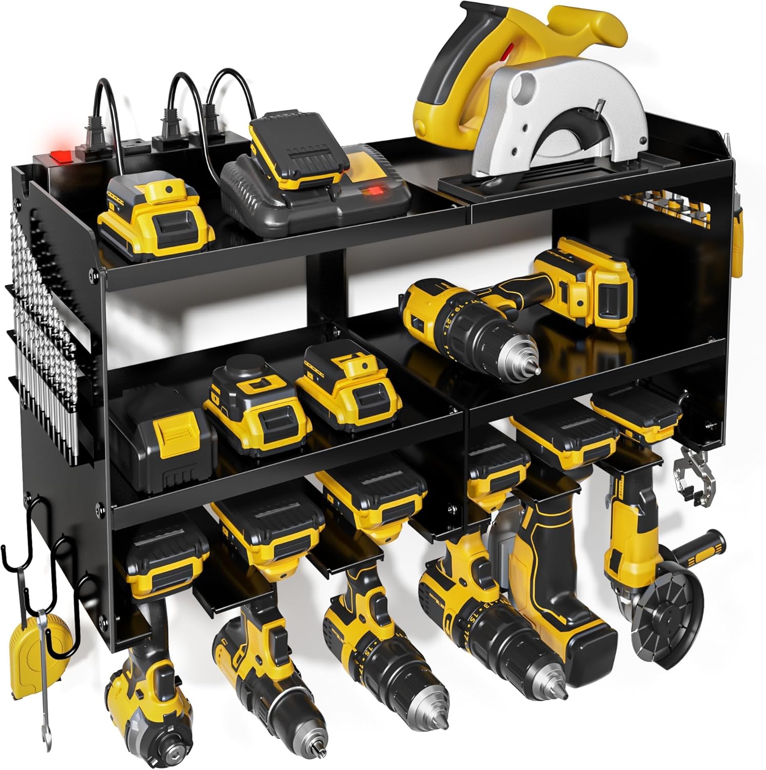 Heavy Duty Power Tool Organizer: Garage Wall Mount with Charging Station