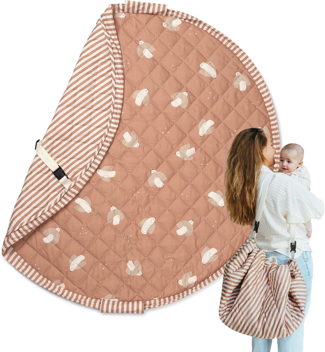 2-in-1 Quilted Baby Play Mat & Storage Bag for Travel Needs