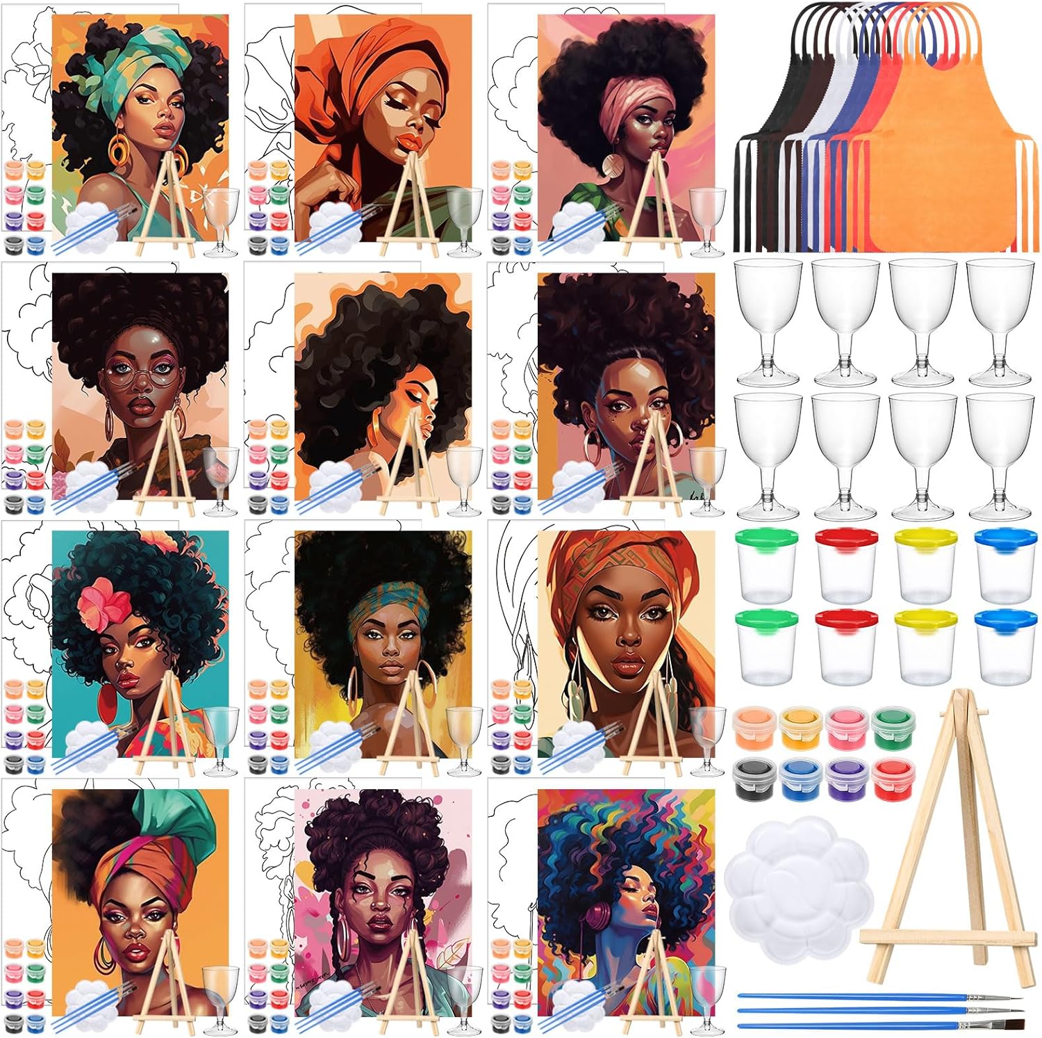 Sherr 96 Pcs Pre Drawn Canvas Kit for Painting Craft Fun