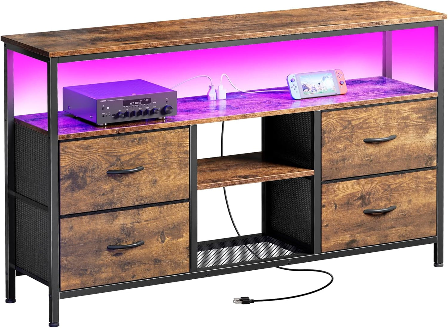 Huuger 47 Inch TV Stand with LED Lights and Power Outlets