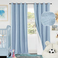 Blue Linen Blackout Curtains for Kids Bedroom 84 Inch Length