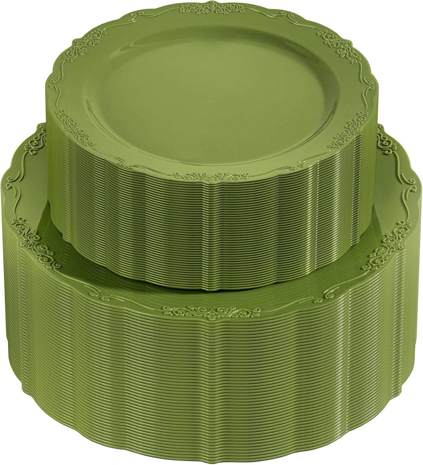 Olive Green Plastic Plates - 100PCS Heavy Duty Disposable Set