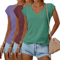 Womens V Neck T Shirts 3 Pack - Comfortable Summer Cap Sleeve Tees