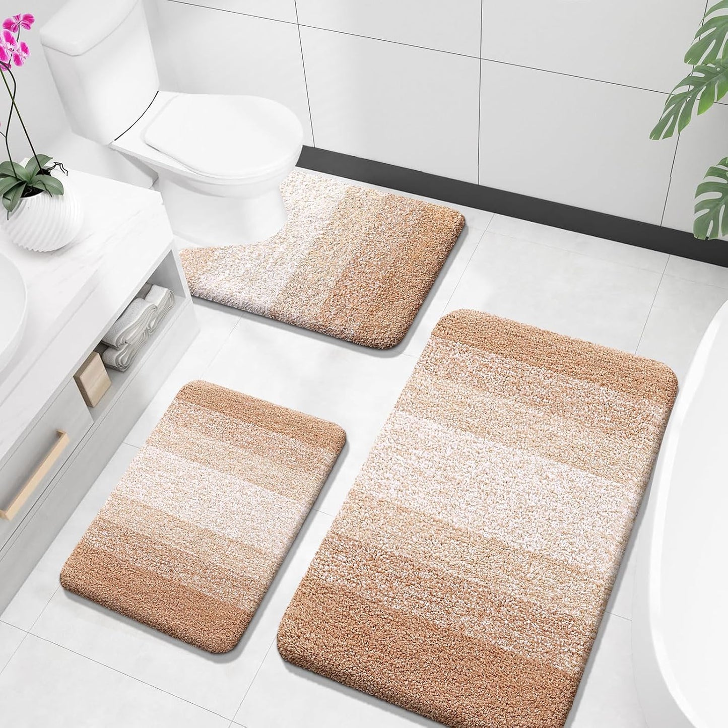 OLANLY Bathroom Rugs Sets 3 Piece Soft Absorbent Microfiber Mats