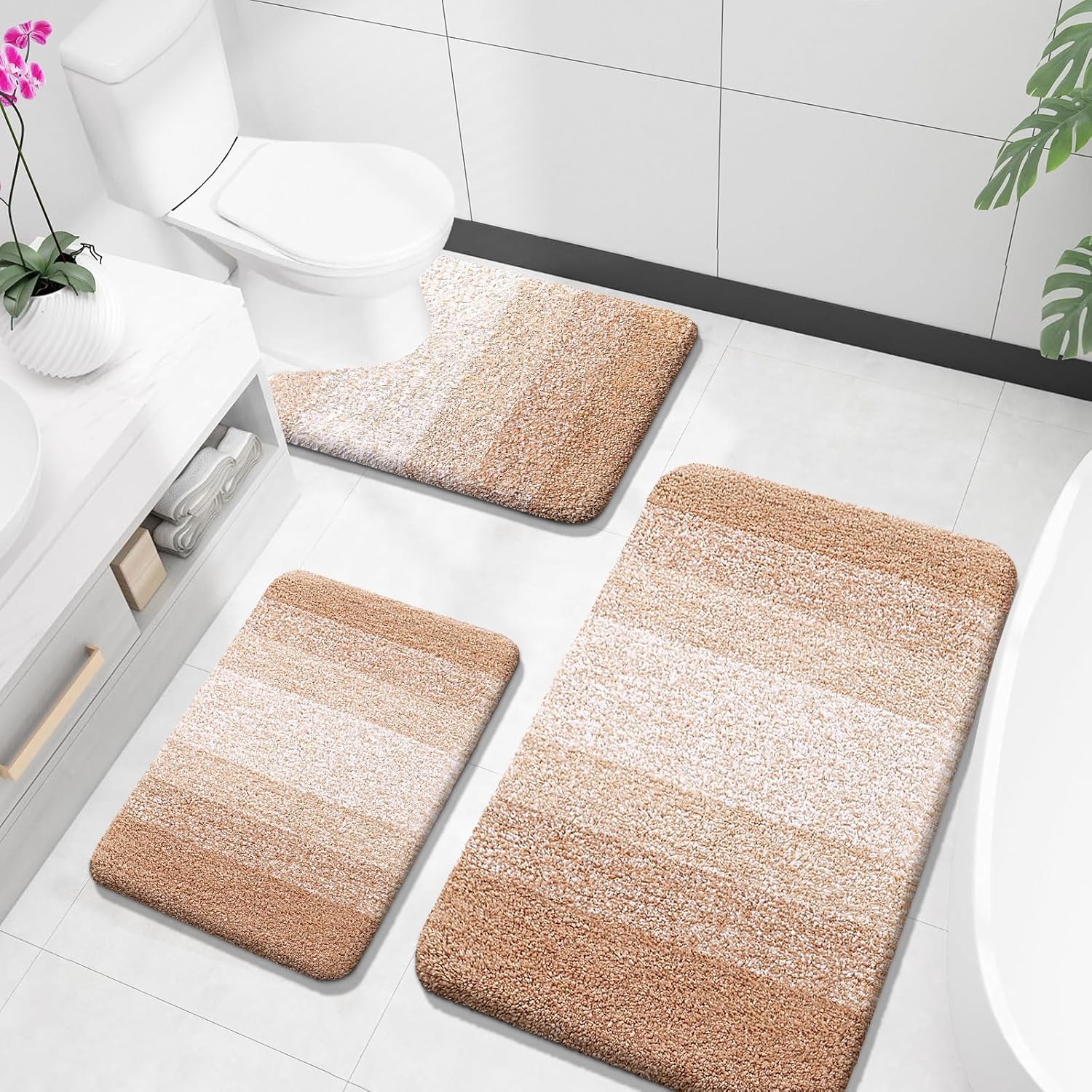 OLANLY Bathroom Rugs Sets 3 Piece Soft Absorbent Microfiber Mats