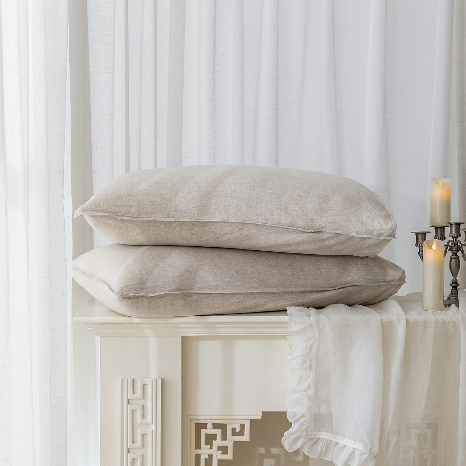 EVERLY 100% Linen Pillowcases Set of 2 for Luxurious Sleep