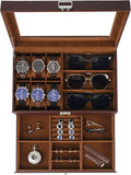 Watch Organizer & Jewelry Box for Men and Women - 2-Tier Brown Leather