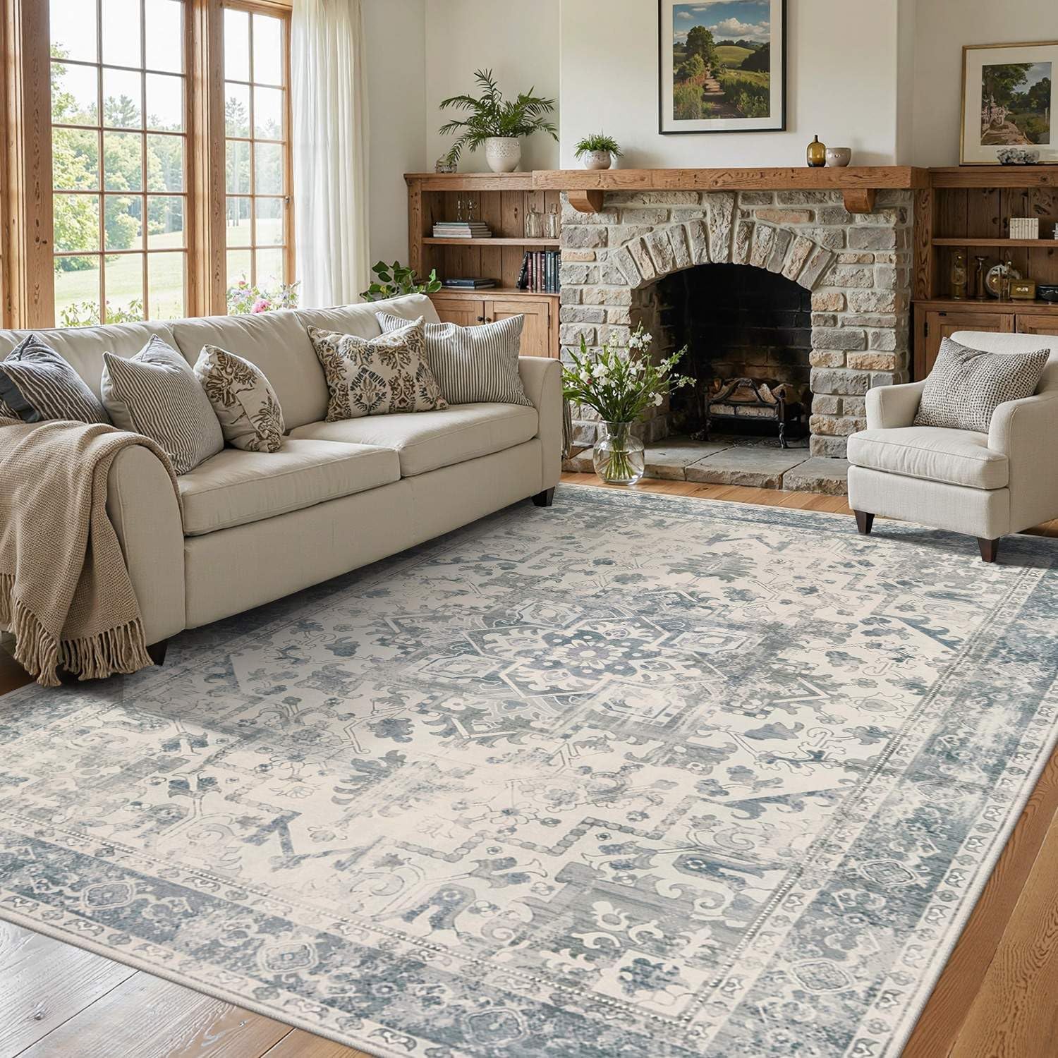 Washable Vintage Boho Rug 5x7 - Non-Slip & Durable