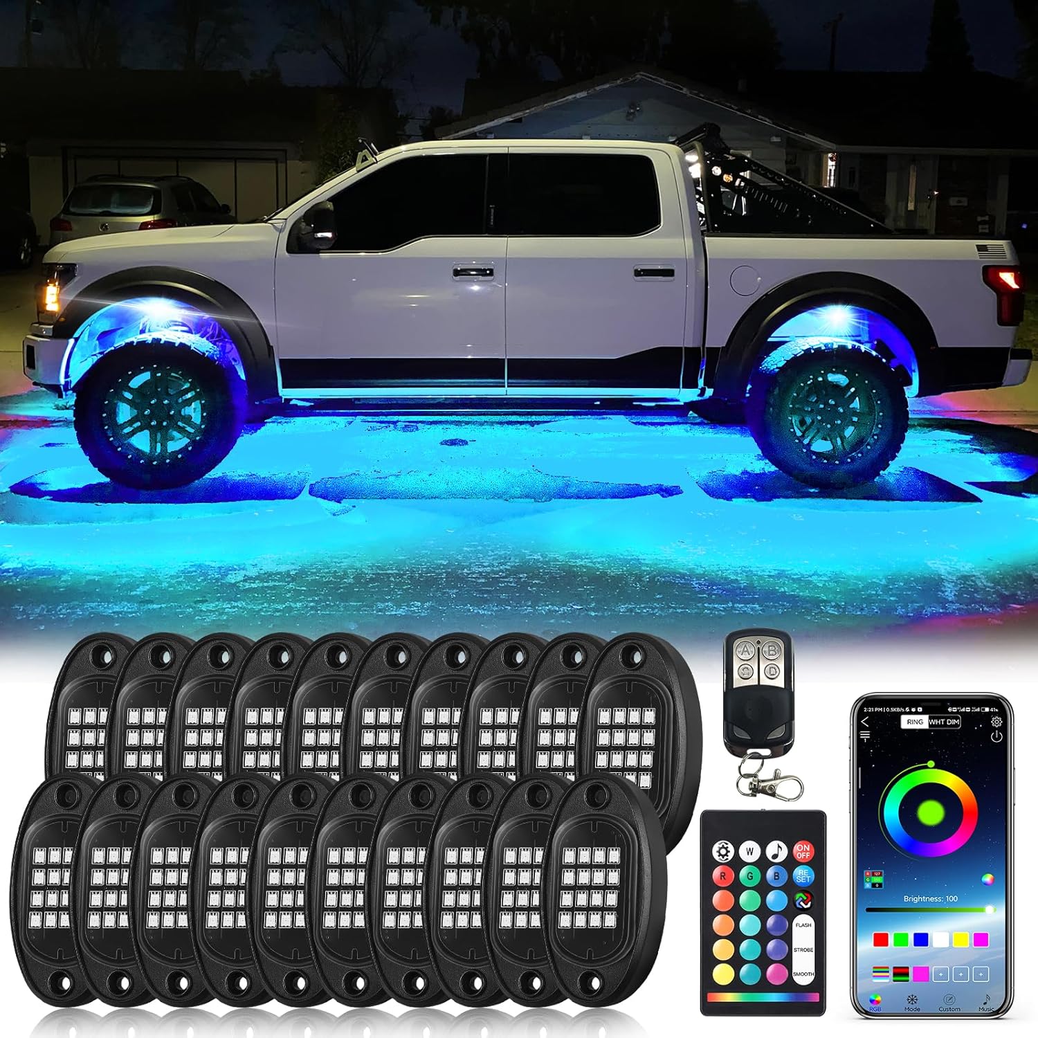 20Pods RGB LED Rock Lights Kit for Trucks and Offroad Vehicles
