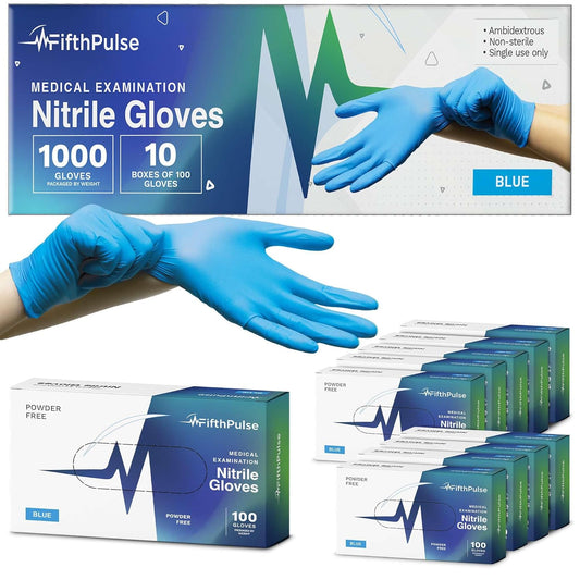 1000 Large Blue Nitrile Gloves - Latex & Powder Free - Case of 10 Boxes