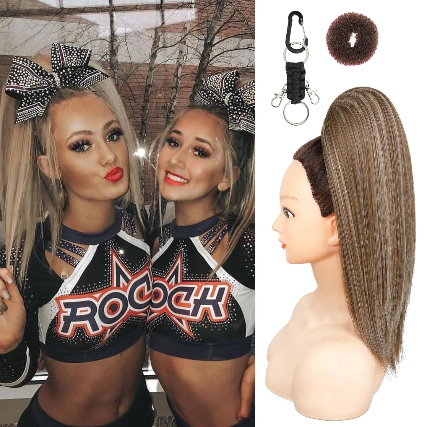 16in Straight Cheerleader Ponytail Hairpiece for Competitions