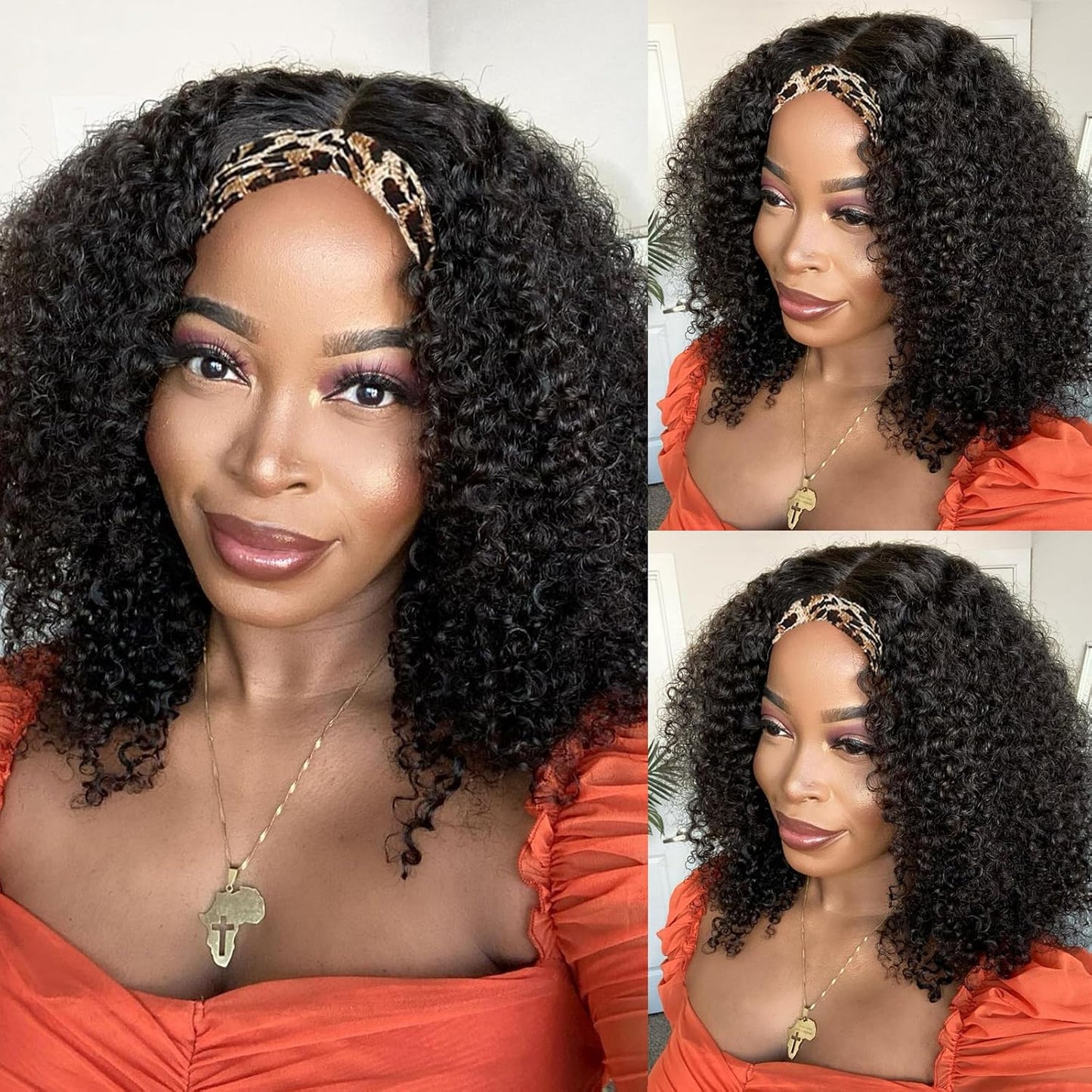 Kinky Curly Headband Wig for Black Women - 16Inch Human Hair