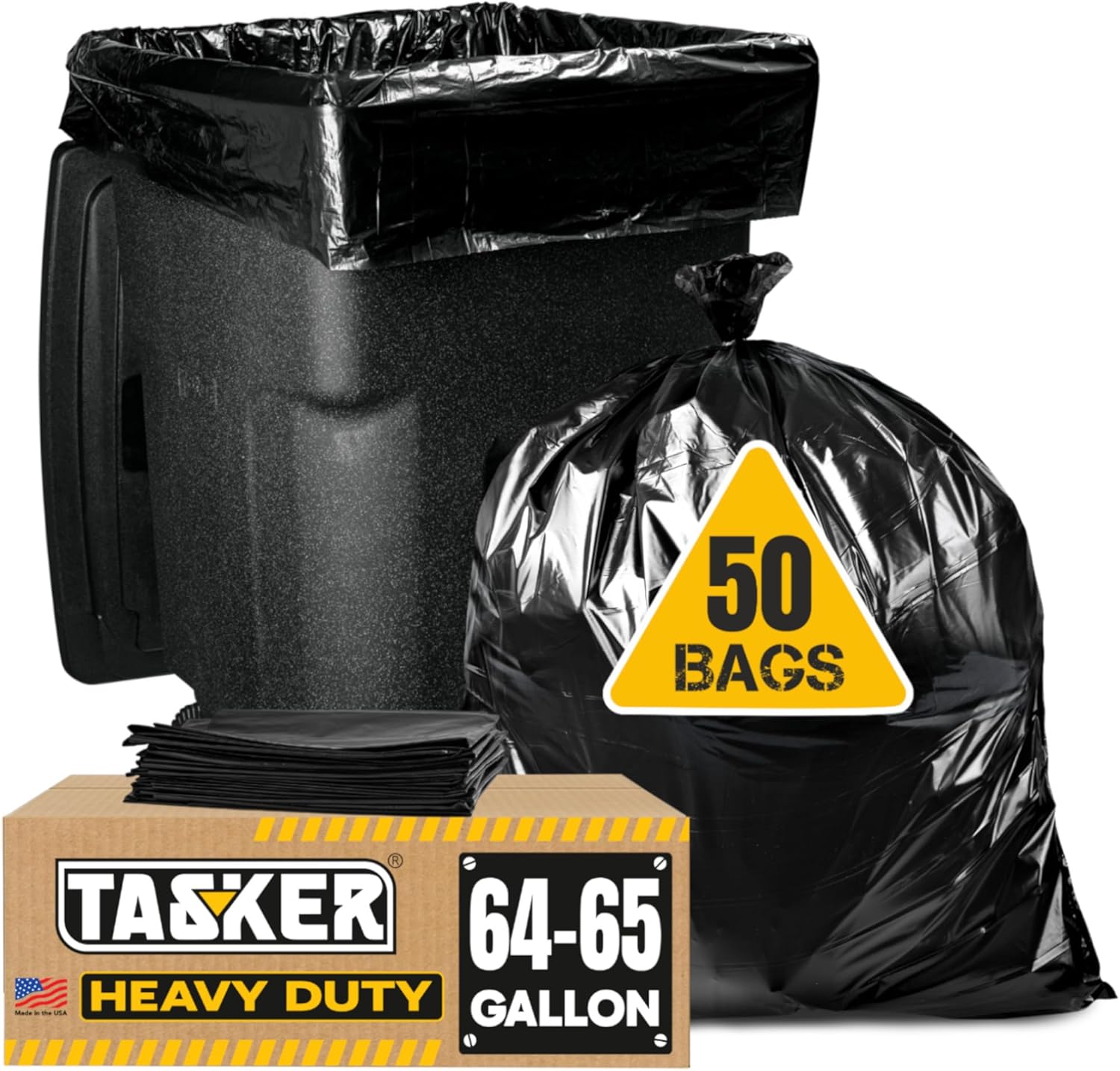 Heavy Duty 65 Gallon Trash Bags for Large Cleanups and More