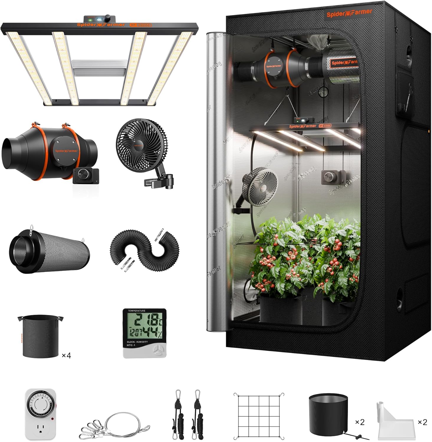 Spider Farmer Complete 3x3x6ft Grow Tent Kit with LED Light