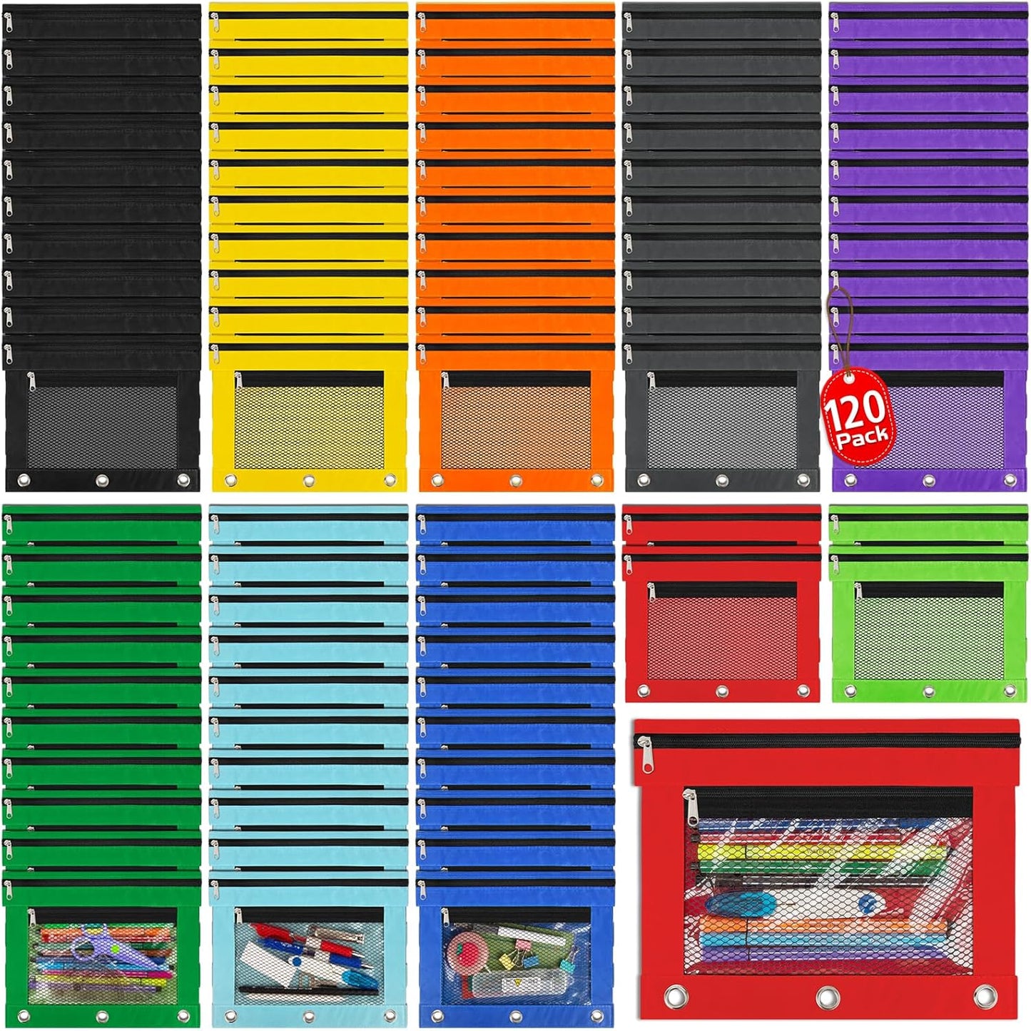 120 Pack Pencil Pouch for 3 Ring Binder - Ideal for Classroom Use