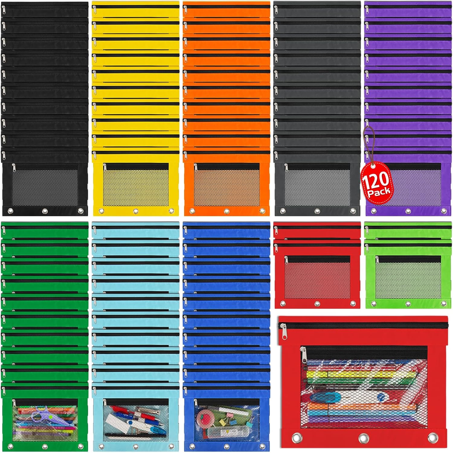 120 Pack Pencil Pouch for 3 Ring Binder - Ideal for Classroom Use